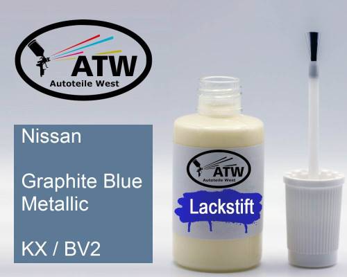 Nissan, Graphite Blue Metallic, KX / BV2: 20ml Lackstift, von ATW Autoteile West.